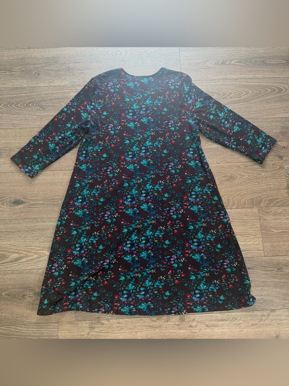 Garnet Hill Womens 3/4 Sleeve Trapeze Dress Stretch Blue Watercolor Floral XL - Picture 4 of 9